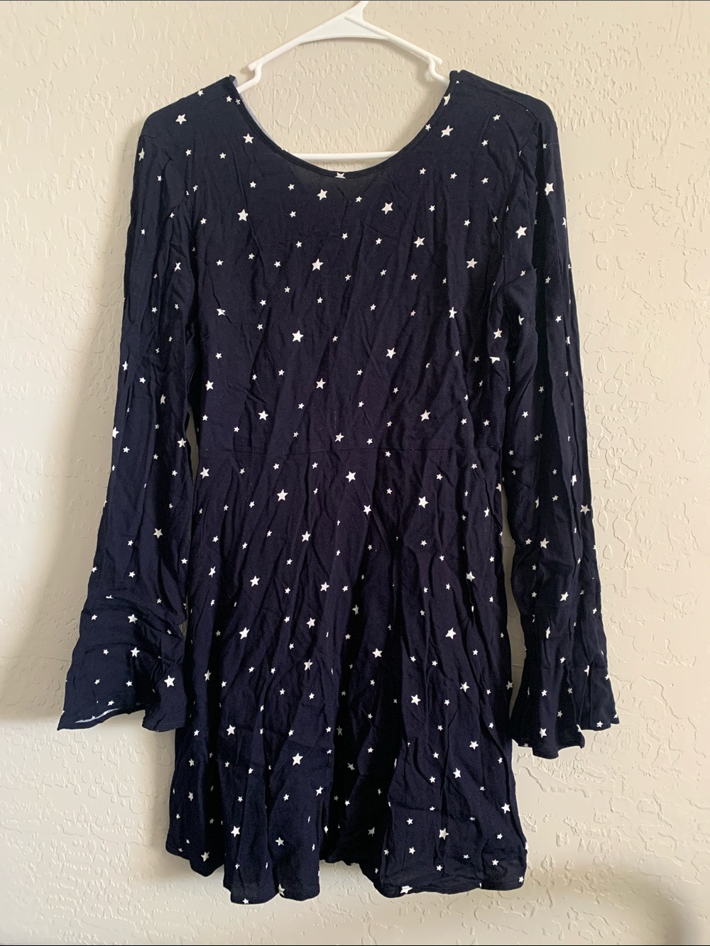 Forever 21 Star Print Long Sleeve Dress Size L Navy/Cream